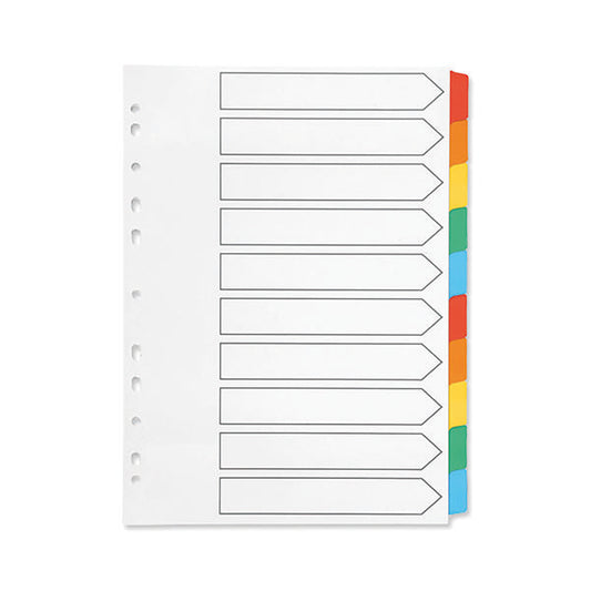 Q-Connect 10-Part Index Multi-punched Reinforced Board Multi-Colour Blank Tabs A4 White KF01526