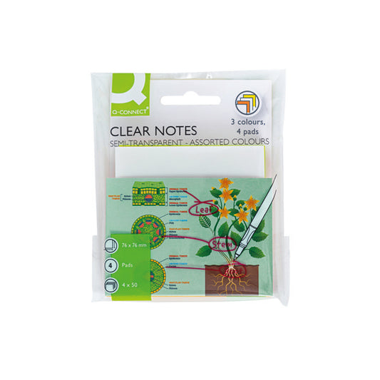 Q-Connect Clear Notes 76x76mm Semi-Transparent Assorted (Pack of 4)