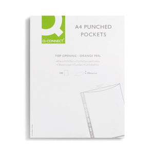 Q-Connect Punched Pockets Polypropylene 50 Micron A4 Embossed (Pack of 100) KF24001