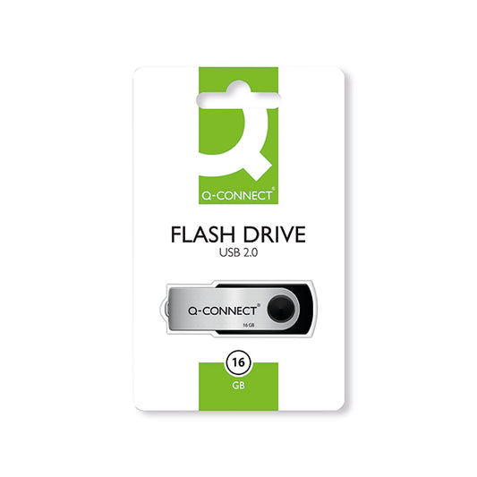 Q-Connect USB 2.0 Swivel 16GB Flash Drive Silver/Black KF41513