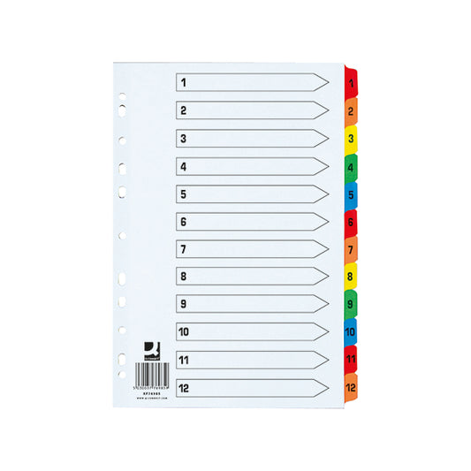 Q-Connect 1-12 Index Extra Wide Reinforced Multi-Colour Tabs KF76985