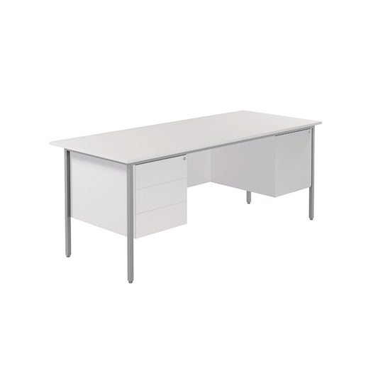 Serrion Rectangular Double Pedestal 4 Leg Desk 1800x750x730mm White KF800108