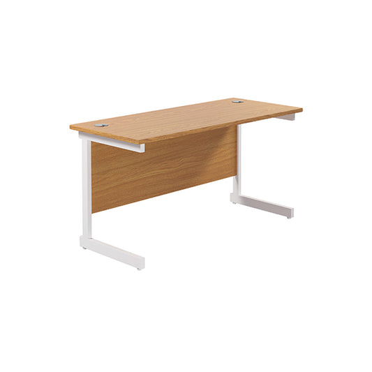 Jemini Single Rectangular Desk 1400x600x730mm Nova Oak/White KF800608