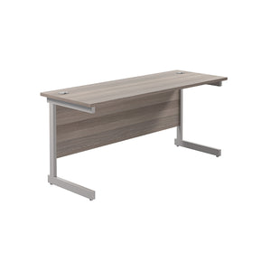 Jemini Single Rectangular Desk 1800x600x730mm Grey Oak/Silver KF800772
