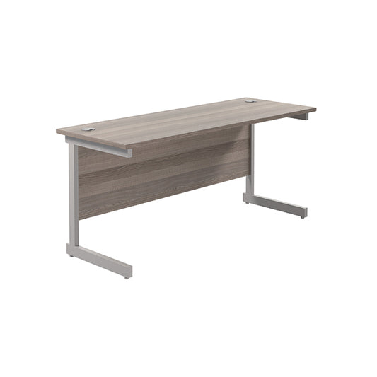Jemini Single Rectangular Desk 1800x600x730mm Grey Oak/Silver KF800772