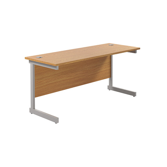 Jemini Single Rectangular Desk 1800x600x730mm Nova Oak/Silver KF800788