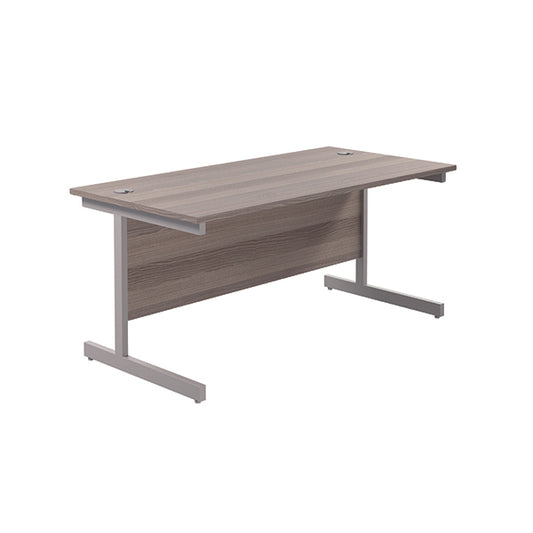 Jemini Single Rectangular Desk 1600x800x730mm Grey Oak/Silver KF801257