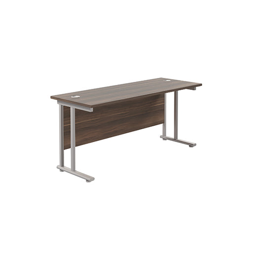 Jemini Rectangular Cantilever Desk 1600x600x730mm Dark Walnut/Silver KF806493