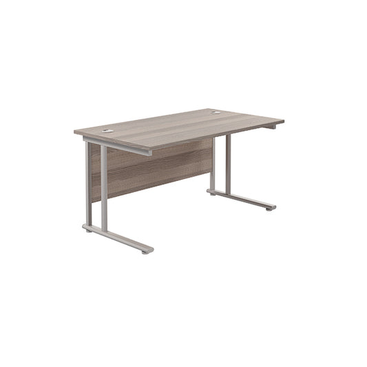 Jemini Rectangular Cantilever Desk 1400x800x730mm Grey Oak/Silver KF806936