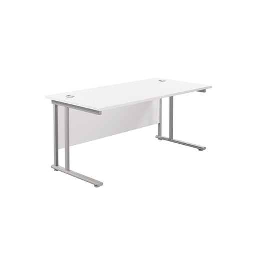 Jemini Rectangular Cantilever Desk 1600x800x730mm White/Silver KF807070