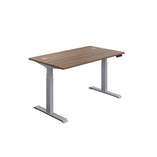 Jemini Sit/Stand Desk with Cable Ports 1400x800x630-1290mm Dark Walnut/Silver KF809814