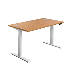 Jemini Sit/Stand Desk with Cable Ports 1400x800x630-1290mm Nova Oak/White KF809906