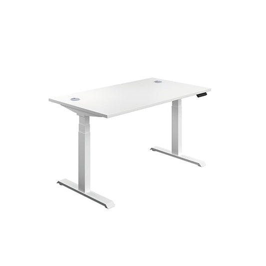Jemini Sit/Stand Desk with Cable Ports 1400x800x630-1290mm White/White KF809913