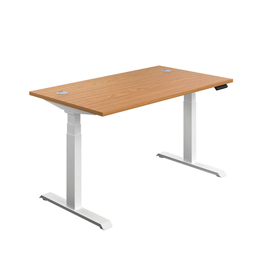 Jemini Sit/Stand Desk with Cable Ports 1600x800x630-1290mm Nova Oak/White KF810025