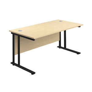 Jemini Rectangular Double Upright Cantilever Desk 1400x800x730mm Maple/Black KF819486