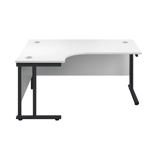 Jemini Radial Left Hand Double Upright Cantilever Desk 1600x1200x730mm White/Black KF820420