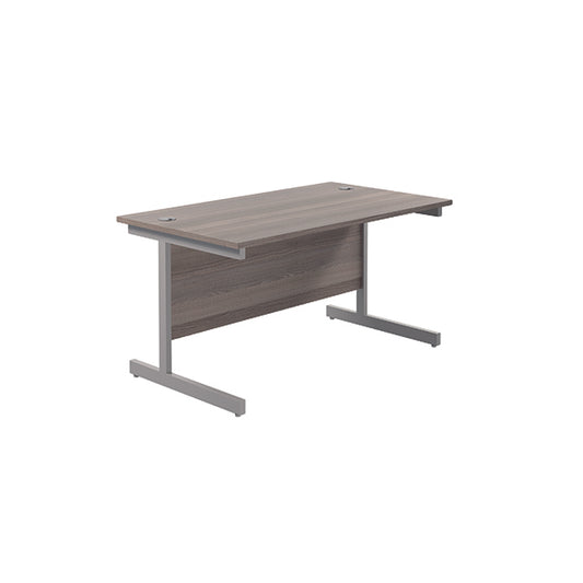 Jemini Single Upright Rectangular Desk 1400x800x730mm Grey Oak/Silver KF822651