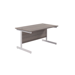 Jemini Single Upright Rectangular Desk 1400x800x730mm Grey Oak/White KF822661