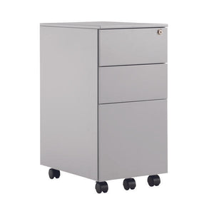 First 3 Drawer Under Desk Pedestal Slimline Steel 300x470x615mm Silver KF98515