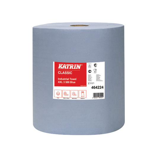 Katrin Classic Industrial Hand Towel Roll 3-Ply Blue 500 Sheets (Pack of 2) 464224