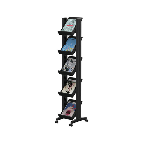 Fast Paper 5 Shelf Mobile Literature Display Narrow Black F259N01