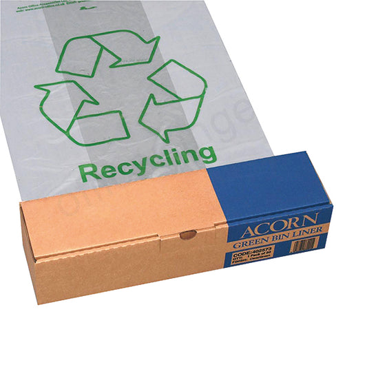 Acorn Bin Printed Recycling Bin Liner Clear Green (Pack of 50) 402573
