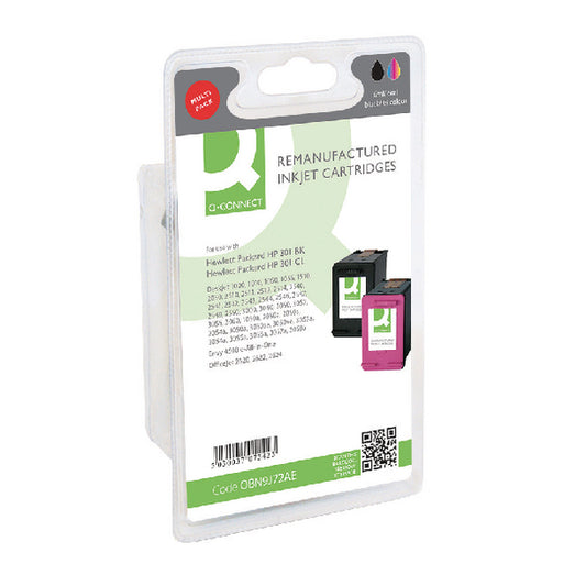 Q-Connect HP 301BK 301CL Reman Ink Cartridges Multipack N9J72AE-COMP