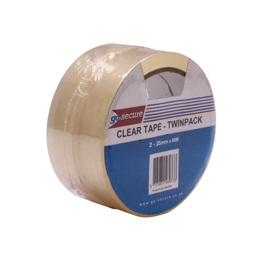 GoSecure Twin Pack Tape 25mmx66m Clear (Pack of 6) PB02305