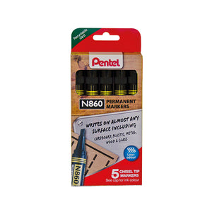 Pentel Chisel Tip Permanent Marker Black 5 Pack YN860/5-A