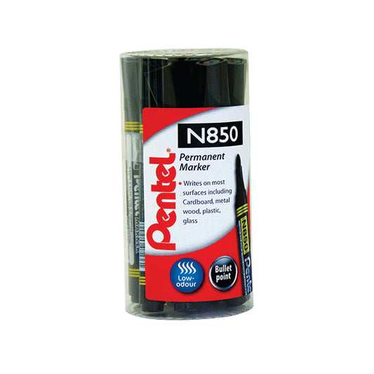 Pentel N850 Permanent Marker Bullet Tip Black (Pack of 12) N850T12-A
