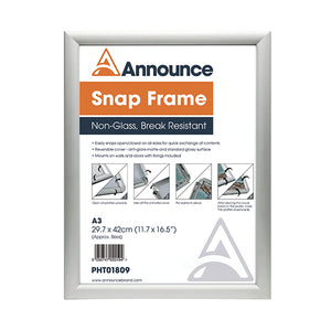 Announce A3 Snap Frame (25mm anodised aluminium frame, Wall fixings included) PHT01809