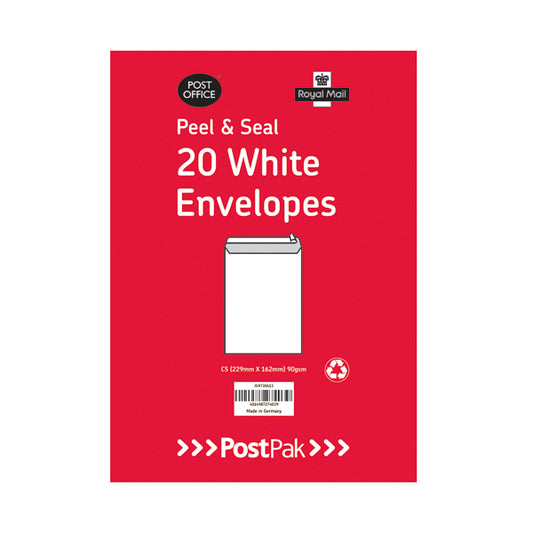 Postpak C5 Peel and Seal White 90gsm 20 Envelopes (Pack of 10)9730613