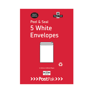 Postpak C4 Peel and Seal White 90gsm 5 Envelopes (Pack of 40) 9731232