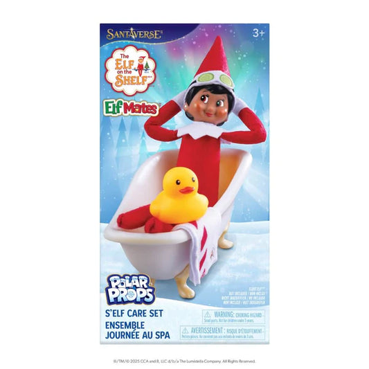 The front box packaging of the Elf on the Shelf Polar Props™ - Elf Spa Day set. 