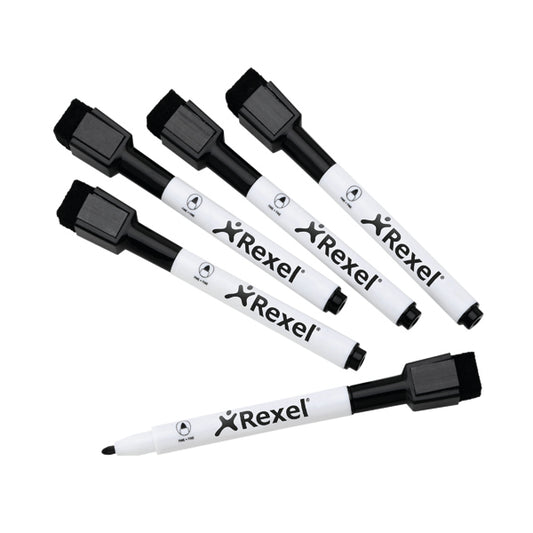 Rexel Magnet Dry Erase Markers Black (Pack of 6) 2104184