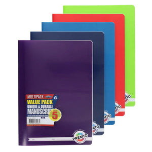 Premto A4 Durable Cover Manuscript Book - 120 Pages (5 Pack)
