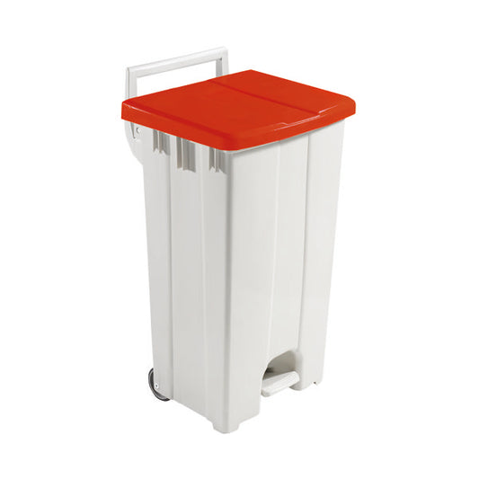 Grey 90 Litre Plastic Pedal Bin with Red Lid 357004