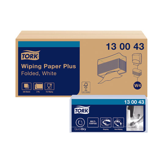 Tork W4 Wiping Paper + White 2-Ply 200 Sheets (Pack of 5) 130043