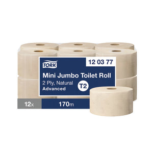 TORK MINI JUM 2PLY TLT ROLL NAT PK12