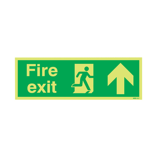 Safety Sign Niteglo Fire Exit Running Man Arrow Up 150x450mm PVC FX04711M