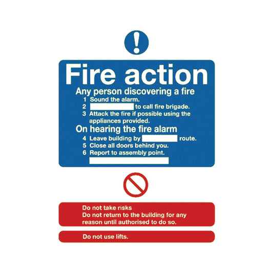 Safety Sign Niteglo Fire Action 300x250mm Self-Adhesive FR03527L