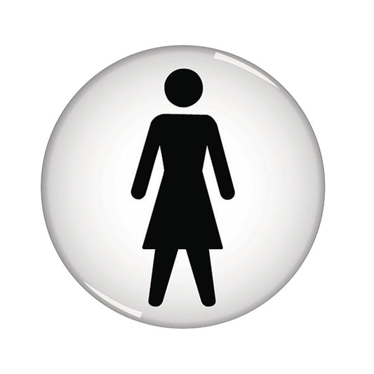 Domed Sign Women Symbol 60mm (Self-Adhesive Backing, Black Figure on White Background) RDS1