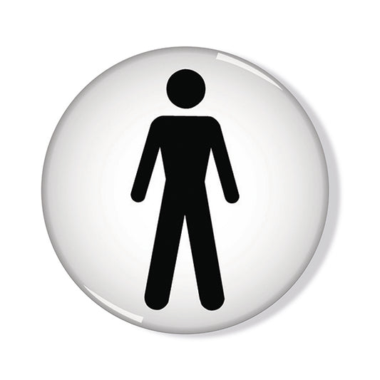 Domed Sign Men Symbol 60mm (Self-Adhesive backing, black figure on white background) RDS2