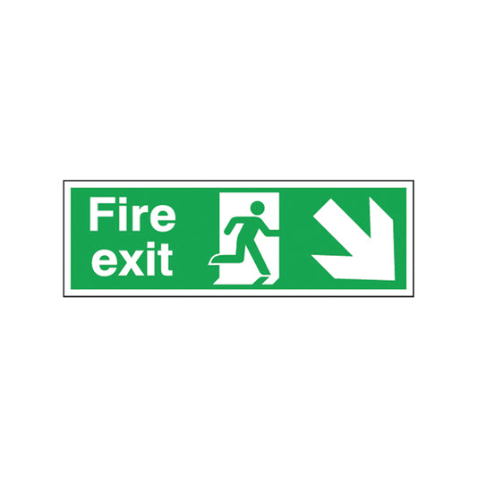 Safety Sign Fire Exit Running Man Arrow Down/Right 150x450mm Self-Adhesive E99S/S