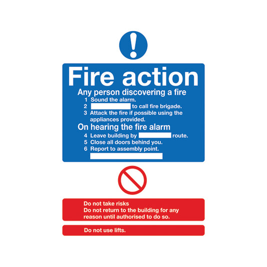 Safety Sign Fire Action Words A4 Self Adhesive FR03550S