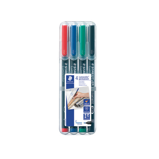 Staedtler Lumocolour Pen Permanent Fine Assorted (Pack of 4) 318-WP4