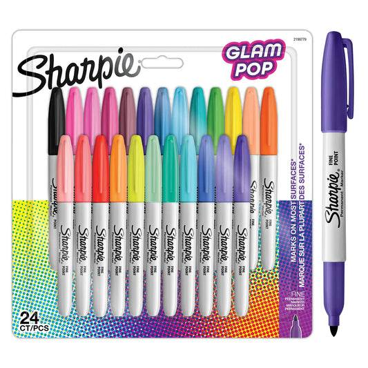 Sharpie Permanent Markers Fine - Glam Pop (24 Pack)