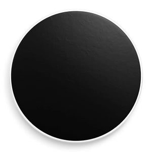 Round black pot of black face paint on a white background