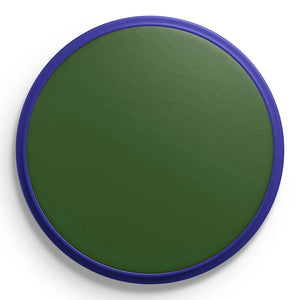 Round pot of Snazaroo Dark Green Face Paint with a blue rim on a white background