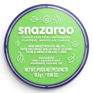 Snazaroo pot of lime green face paint with blue border on a white background